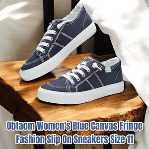 Obtaom Women's Blue Canvas Fringe
Low Top Fashion Slip On Sneakers Size 11